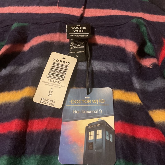 NWT Torrid Dr Who Rainbow Stripe Cardigan Fleece Open Front - Picture 4 of 7